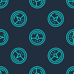 Green line Electric meter icon isolated seamless pattern on blue background. Vector