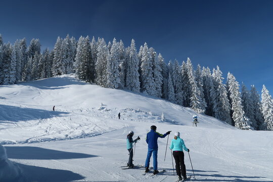 Skiers in St. Johann in Austria