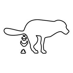 Dog defecation poke pooping pet feces doing its toilet concept of place for walking with animals shit site excrement canine contour outline line icon black color vector illustration image thin flat 