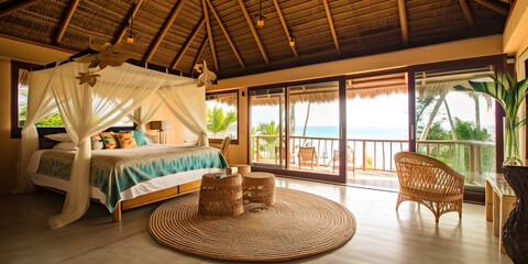 Obraz premium Vacation Tropical Beach House Room with Ocean View