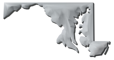 Maryland state of US map 3D map isolated with transparency