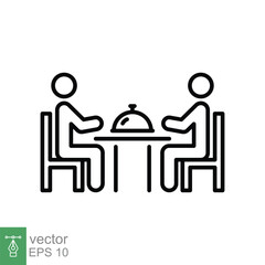 Dinner line icon. Simple outline style. People sitting on table, party, dinning, restaurant concept. Vector illustration isolated on white background. EPS 10.