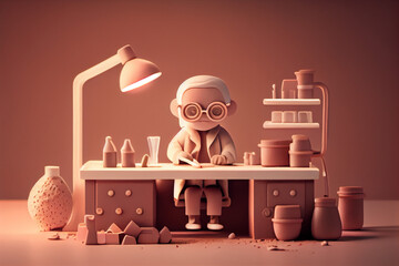3D character kid scientist in lab whimsical education, science, chemistry, and children concept, Generative AI
