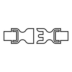 Buckle fastener clasp furniture for clothes system of fast snap join for backpack bag opened contour outline line icon black color vector illustration image thin flat style