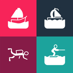 Set pop art Water skiing man, Scuba diver, Yacht sailboat and icon. Vector