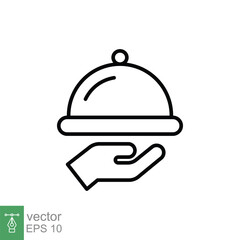 Fototapeta premium Tray icon. Simple outline style. Hand with a tray, waiter, Butler, platter, restaurant concept. Thin line symbol. Vector illustration isolated on white background. EPS 10.