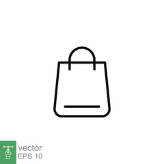 Shopping bag icon. Simple outline style. Paper bag line symbol. Shop, cart, store, online, purchase, buy, retail, vector illustration design on white background. EPS 10.