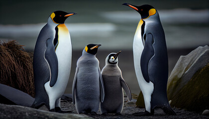 Obraz premium Emperor Penguins with chick