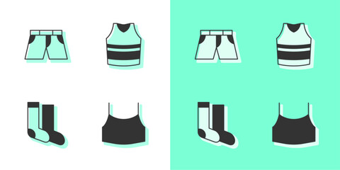 Set Female crop top, Short or pants, Socks and Undershirt icon. Vector