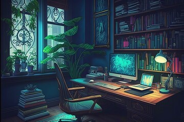 home office, created by a neural network, Generative Ai