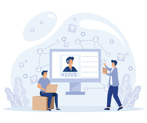 Live streaming concept. Online video chat. flat vector modern illustration 