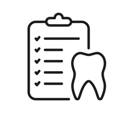 Dental Checkup Line Icon. Tooth and Checklist, Teeth Check Up Concept. Medical Report Linear Pictogram. Dentistry Outline Symbol. Dental Treatment Sign. Editable Stroke. Isolated Vector Illustration