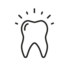 Teeth Whitening Line Icon. Glow Healthy Tooth Linear Pictogram. Shiny Bright Tooth. Dental Hygiene. Dentistry Outline Symbol. Dental Treatment Sign. Editable Stroke. Isolated Vector Illustration