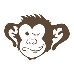 Monkey Icon Isolated on White Background. Cartoon Ape Head. Mascot Funny Face.