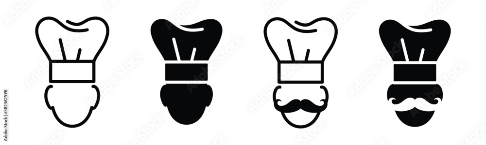 Wall mural chef icon. chef hat icon set. moustache chef sign and symbol in line and flat style. vector illustra