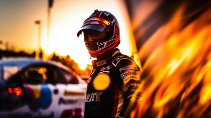 NASCAR F1 Motorbike pilot driver on blurred background - obrazy, fototapety, plakaty