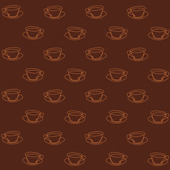 Repeating seamless pattern background with illustration of a couple of cups of coffee. Trendy and simple illustration for printed fabric, fashion, cover, design, wallpaper, layout, background.
