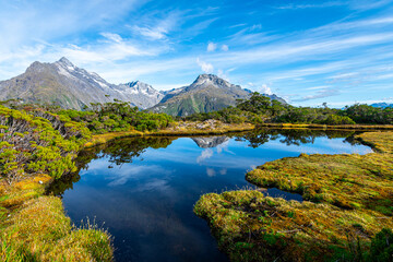views of fiordland national park in new zealand - obrazy, fototapety, plakaty