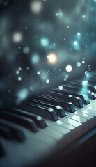 Bokeh Lights and Blurry Colors on Close-up Piano Keys