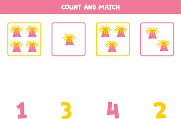 Counting game for kids. Count all sea anemone and match with numbers. Worksheet for children.