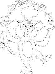 Coloring page with monkey chef