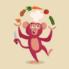 monkey cook juggling vegetables