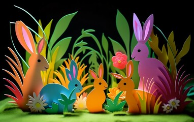 Obraz na płótnie Canvas Traditional Easter bunnies, paper art