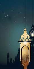 Artistic illustration of month Ramadan and Eid al Fitr Generative AI