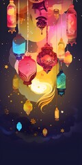 Artistic illustration of month Ramadan and Eid al Fitr Generative AI