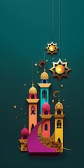 Artistic illustration of month Ramadan and Eid al Fitr Generative AI