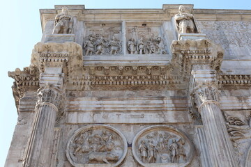 Ancient the Arch of Constantine in Rome, Italy. Beautiful view on a sunny summer day.