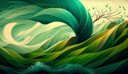 Abstract Green Wave Pattern Wallpaper Background. Generative AI.