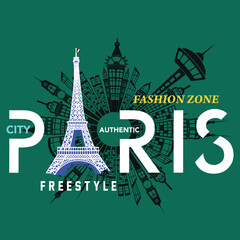 Paris city tee graphic typography for print t shirt illustration vector art vintage