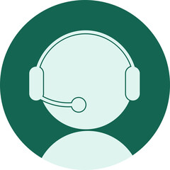 Isolated illustration round circle icon of green teal of call center, phone assistant, help call, telemarketing