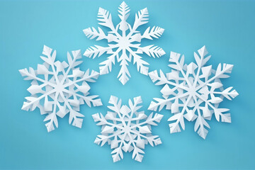 Snowflake in Kirigami paper cut style on blue background