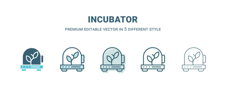 incubator icon in 5 different style. Outline, filled, two color, thin incubator icon isolated on white background. Editable vector can be used web and mobile