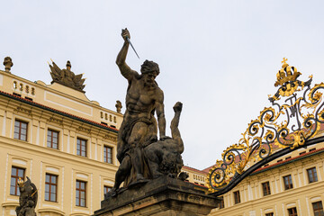 Fototapeta premium Ancient sculptures in the architecture of the city. Historical and cultural heritage. Background.