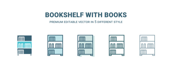 bookshelf with books icon in 5 different style. Outline, filled, two color, thin bookshelf with books icon isolated on white background. Editable vector can be used web and mobile © Abstract