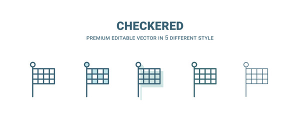 checkered icon in 5 different style. Outline, filled, two color, thin checkered icon isolated on white background. Editable vector can be used web and mobile