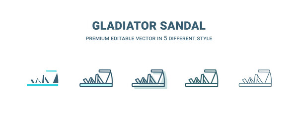 gladiator sandal icon in 5 different style. Outline, filled, two color, thin gladiator sandal icon isolated on white background. Editable vector can be used web and mobile