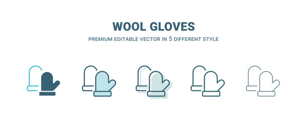 wool gloves icon in 5 different style. Outline, filled, two color, thin wool gloves icon isolated on white background. Editable vector can be used web and mobile