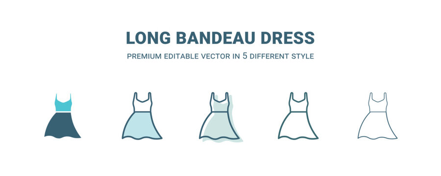 long bandeau dress icon in 5 different style. Outline, filled, two color, thin long bandeau dress icon isolated on white background. Editable vector can be used web and mobile