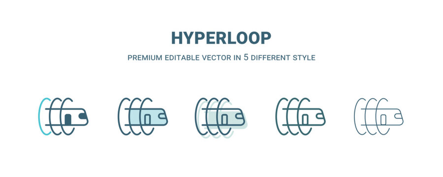 hyperloop icon in 5 different style. Outline, filled, two color, thin hyperloop icon isolated on white background. Editable vector can be used web and mobile