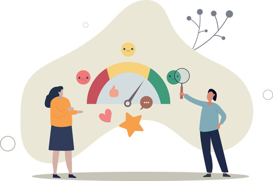 Sentiment Analysis On Customer Feedback, Brand Reputation Or Positive Review, Social Voice, Rating Or Opinion Report, Reaction Or Survey Concept.flat Vector Illustration.
