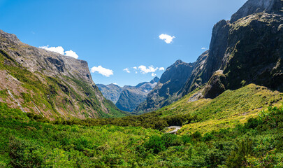 views of fiordland national park in new zealand