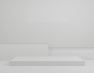 Empty white podium.3D display podium on white background.Stand Minimal mockup for presentation.Abstract white background concept.Geometric platform show cosmetic product.Stage showcase.3D rendering