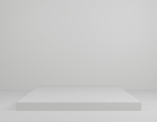 Empty white podium.3D display podium on white background.Stand Minimal mockup for presentation.Abstract white background concept.Geometric platform show cosmetic product.Stage showcase.3D rendering