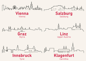 Fototapeta premium Austria cities outline skylines vector set
