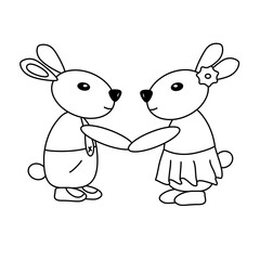 Bunnies holding hands, boy, girl, animals, love
