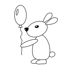 Bunny holding a balloon, illustration, rabbit, colouring 